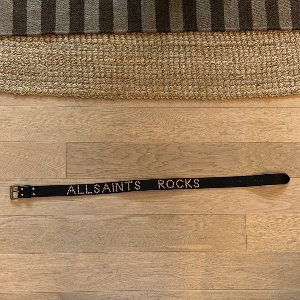 All Saints Black and Gold Leather Belt